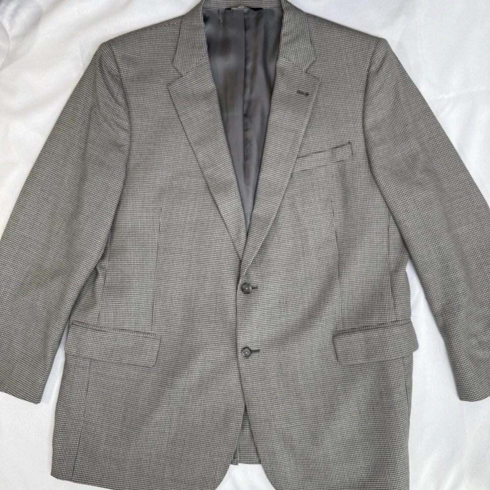 Jos A Bank Men 48L Black White Houndstooth Wool‎ Blazer Sport Coat Two Button
